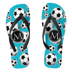 Scuba Blue Soccer Ball Pattern und Monogramm Flip Flops