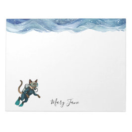 Scuba Cat Diving Blue Wet Suit Notizblock