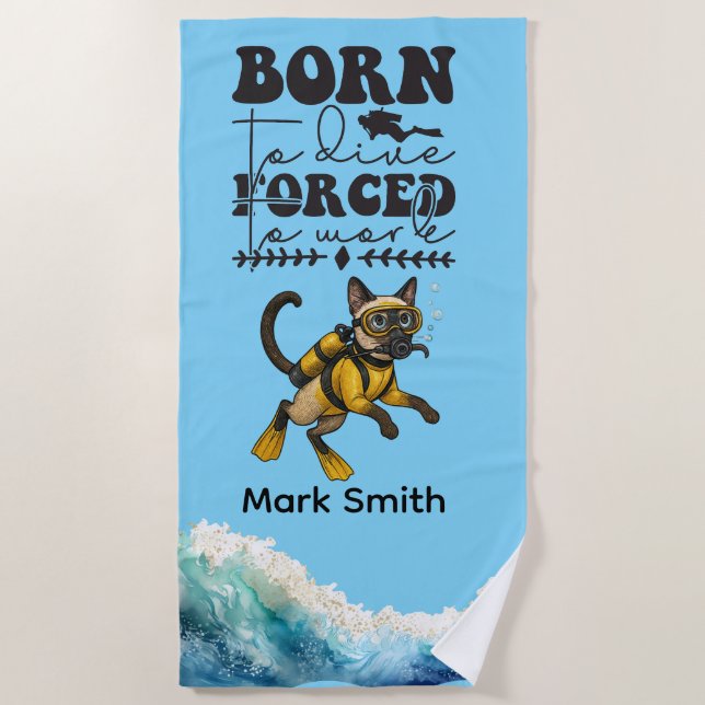 Scuba Cat Diving Blue Wet Suit with your name Strandtuch (Vorderseite)