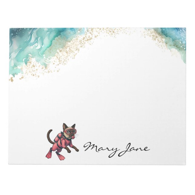 Scuba Cat Diving for Pink Lovers Notizblock (Vorderseite)