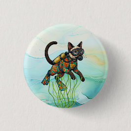 Scuba Cat is diving Underwater Button