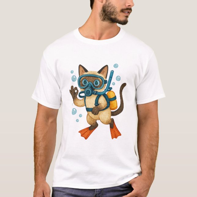 Scuba Cat-Tauchen mit O.K.-Zeichen T-Shirt (Vorderseite)