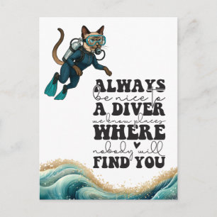 Scuba Cat Tauchgang Blaue Taucheranzug Postkarte