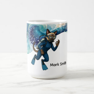Scuba Cat Tauchgang Blaues Nassanzug mit Ihrem Nam Kaffeetasse