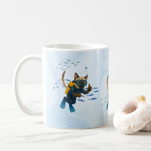 Scuba Cat taucht unter Wasser  Kaffeetasse (Mit Donut)