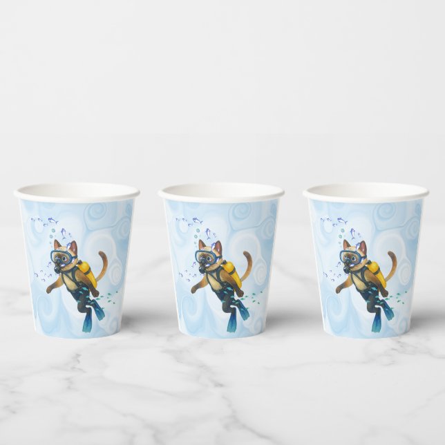 Scuba Cat taucht unter Wasser  Pappbecher (Multi)
