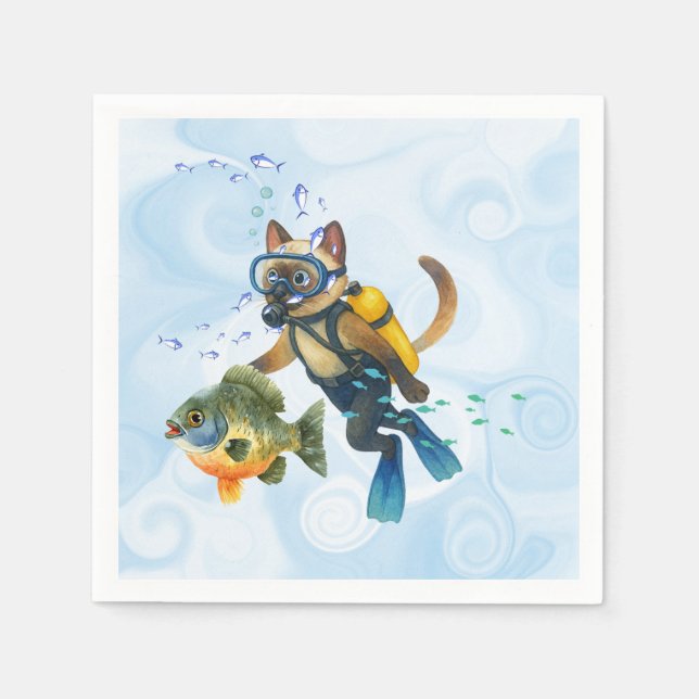Scuba Cat taucht unter Wasser  Serviette (Vorderseite)