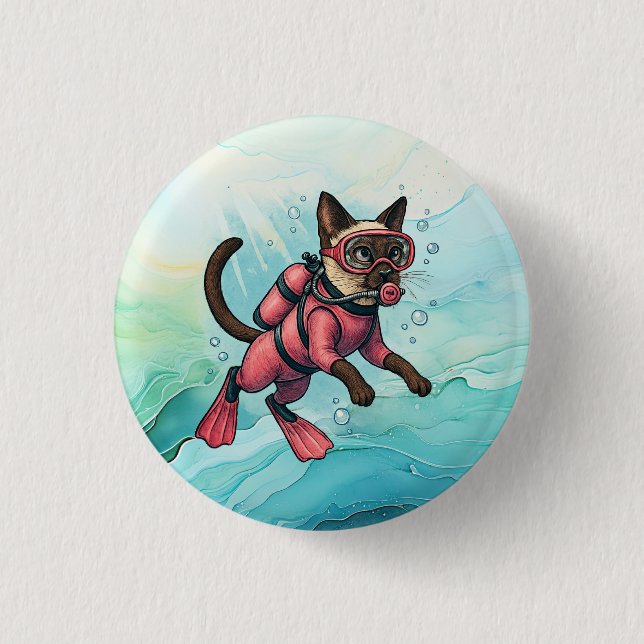 Scuba Cat taucht Unterwasser Knopf Button (Vorderseite)