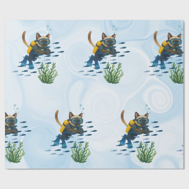 Scuba Cat Unterwasser  Geschenkpapier (Flach)