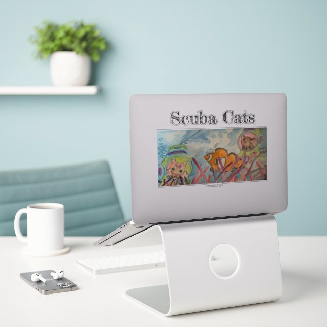 Scuba Cats Aufkleber (Laptop auf Schreibtisch)