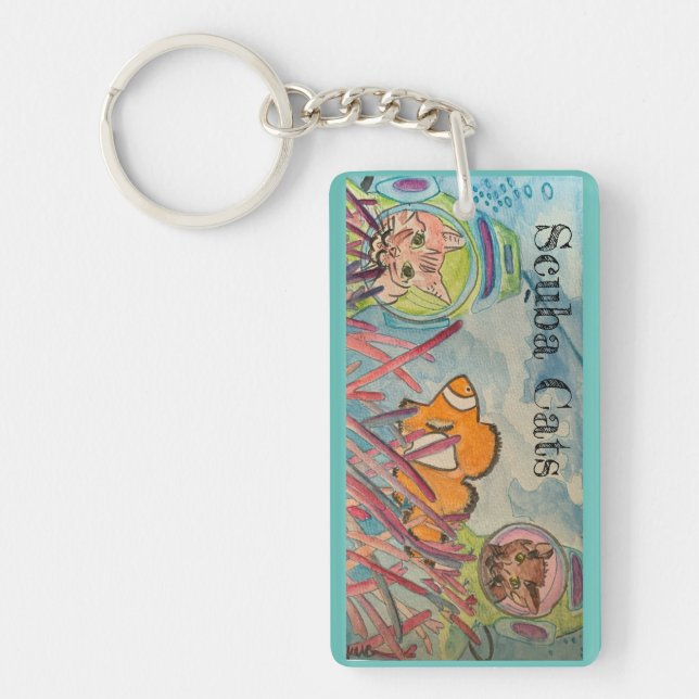 Scuba Cats Wasserfarbe Schlüsselanhänger (Vorderseite)