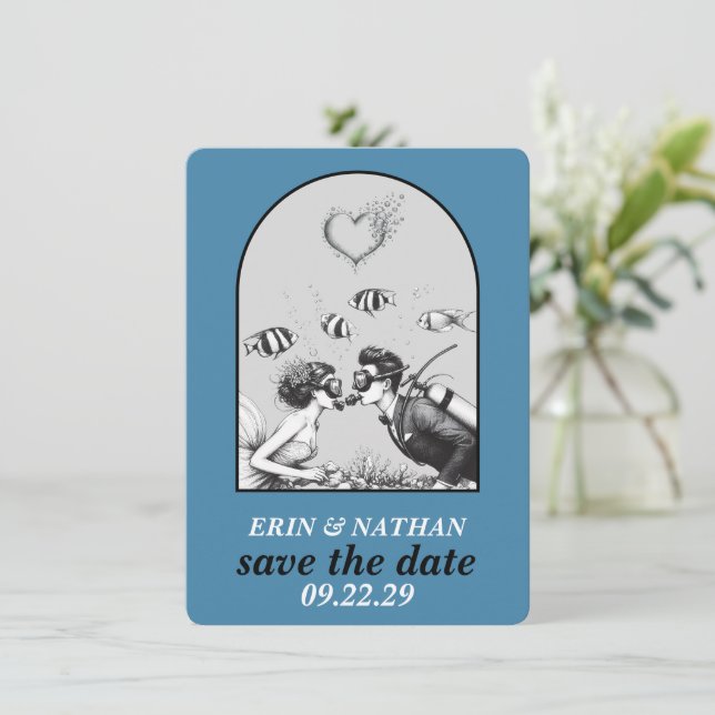 Scuba Couple Save the Date (Stehend Vorderseite)