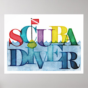Scuba Diver Colorful Scuba Diving Poster