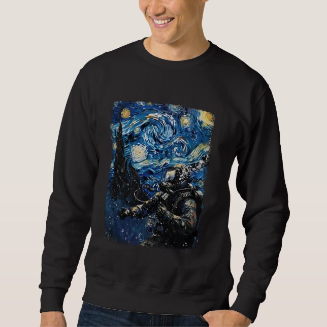 Scuba Diver Dive Starry Night Painting Sweatshirt (Vorderseite)