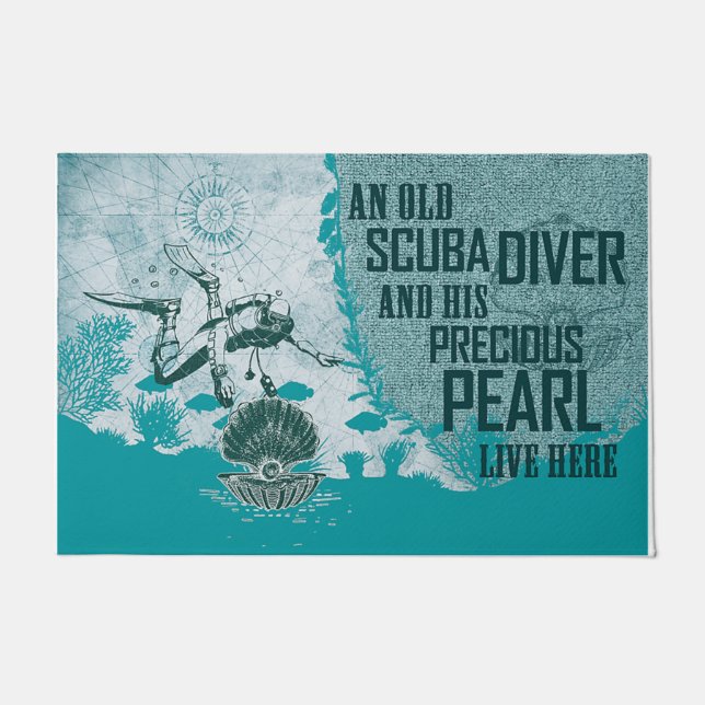Scuba Diver Doormat, Retro Maps Fußmatte (Vorderseite)