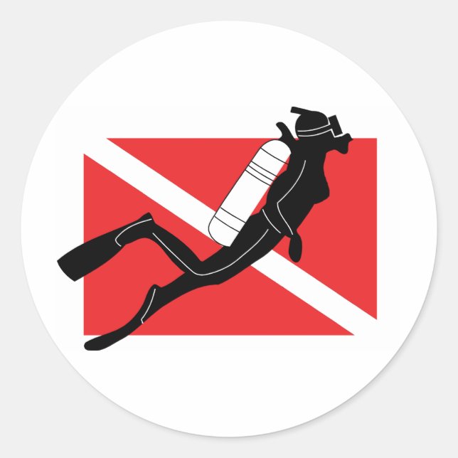 SCUBA Diver Down Flag mit weiblichem Diver Runder Aufkleber (Vorderseite)