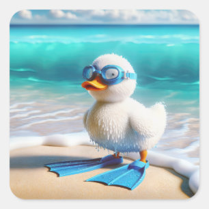 Scuba Diver Duckling Quadratischer Aufkleber