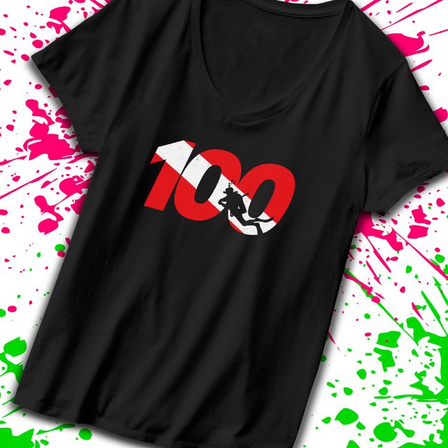 Scuba Diver Geschenk 100th Dive Scuba Diving Meile T-Shirt (Von Creator hochgeladen)