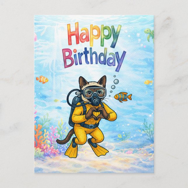 Scuba diver Happy Birthday underwater Postkarte (Vorderseite)