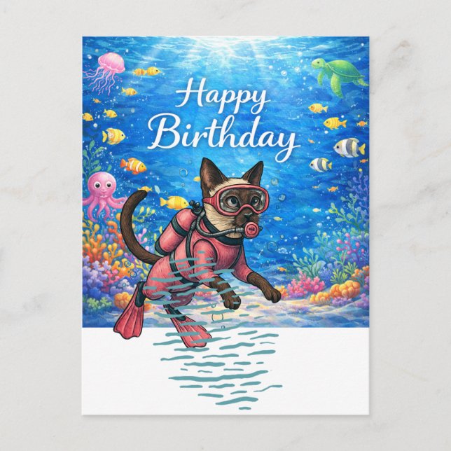 Scuba diver Happy Birthday underwater Postkarte (Vorderseite)
