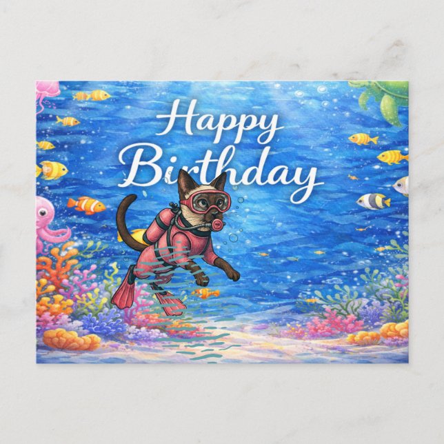 Scuba diver Happy Birthday underwater Postkarte (Vorderseite)