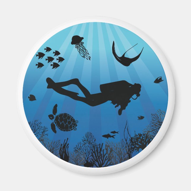 Scuba Diver Meereswelt Unterwasser Magnet (Vorne)