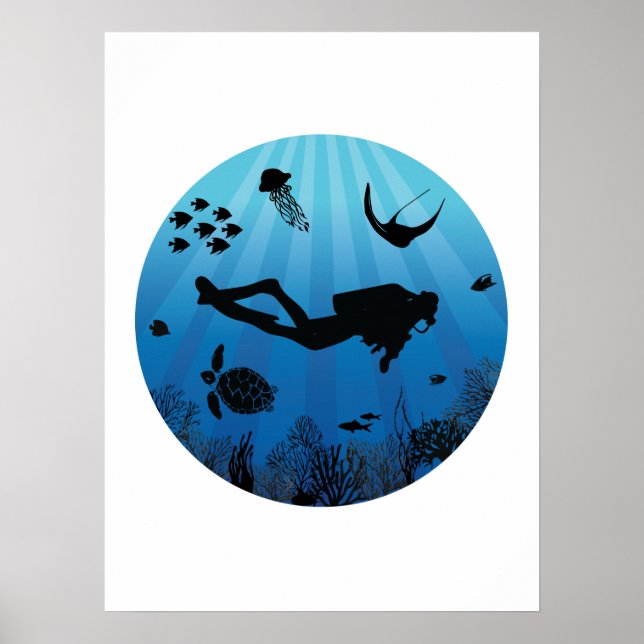 Scuba Diver Meereswelt Unterwasser Poster (Vorne)