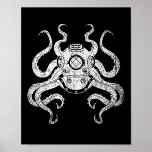 Scuba Diver Ocean Animal Aquarist Gift Kraken Octo Poster