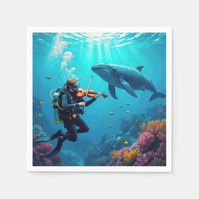 Scuba Diver Playing a Violin For a Whale Serviette (Vorderseite)
