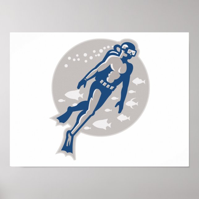 Scuba Diver Retro Poster (Vorne)