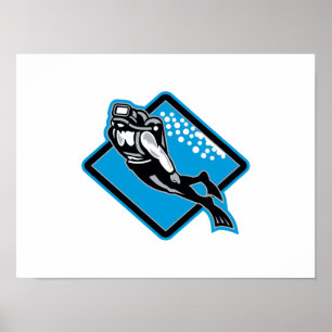 Scuba Diver Retro Poster