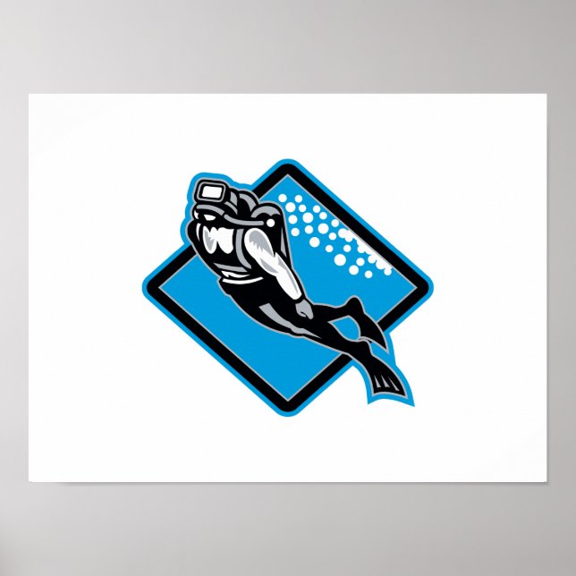 Scuba Diver Retro Poster (Vorne)