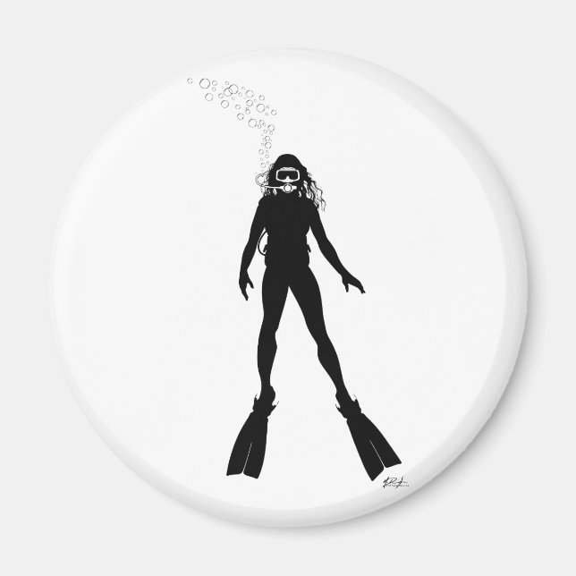 Scuba Diver Silhouette (Frau) Magnet (Vorne)