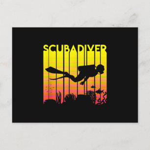 Scuba Diver Silhouette Tauchen Schwimmen Meerestau Feiertagspostkarte