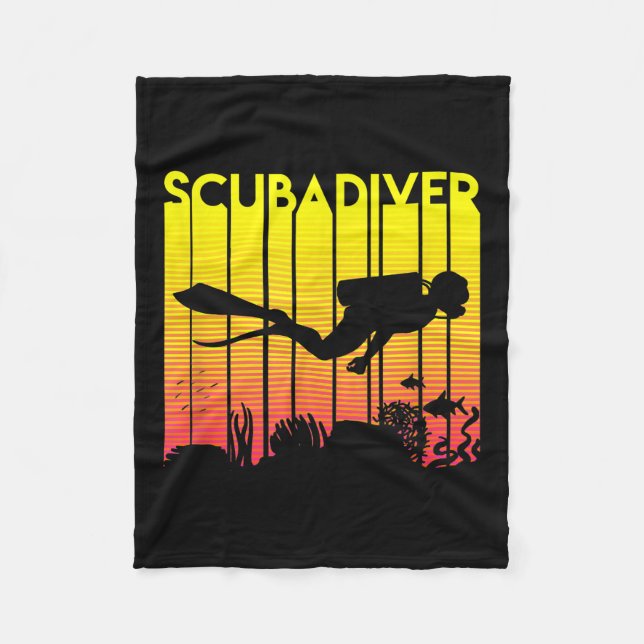 Scuba Diver Silhouette Tauchen Schwimmen Meerestau Fleecedecke (Vorderseite)