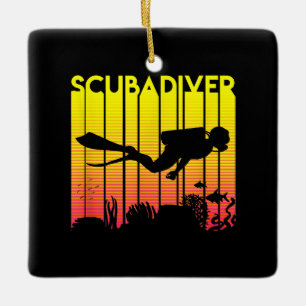 Scuba Diver Silhouette Tauchen Schwimmen Meerestau Keramikornament