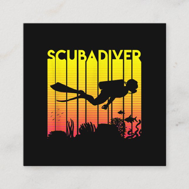 Scuba Diver Silhouette Tauchen Schwimmen Meerestau Quadratische Visitenkarte (Vorderseite)