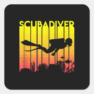 Scuba Diver Silhouette Tauchen Schwimmen Meerestau Quadratischer Aufkleber