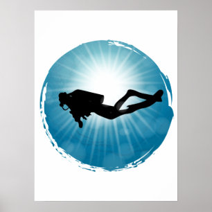 Scuba Diver Unterwasser-Lichtstrahl Poster