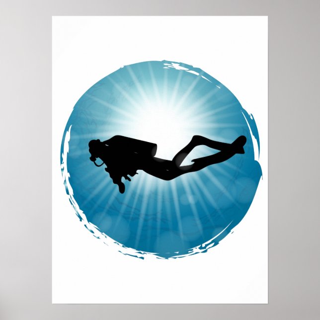 Scuba Diver Unterwasser-Lichtstrahl Poster (Vorne)