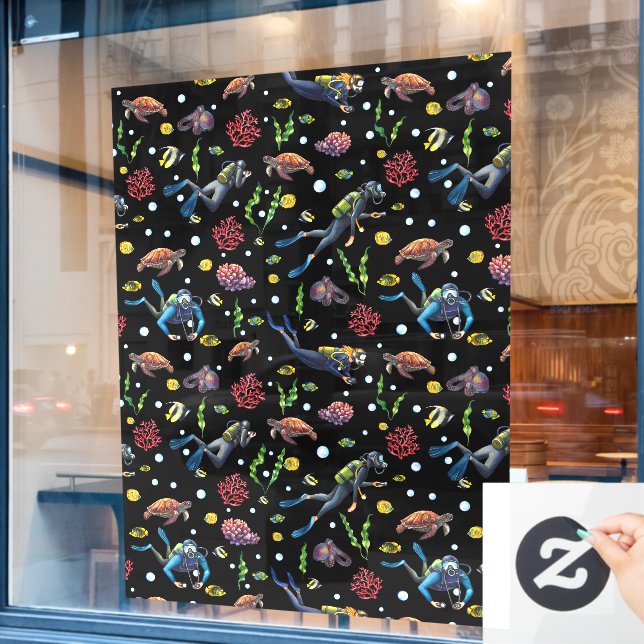 Scuba Divers Ocean Coral Tropical Fish Dive Shop Fensteraufkleber (Café-Fenster)