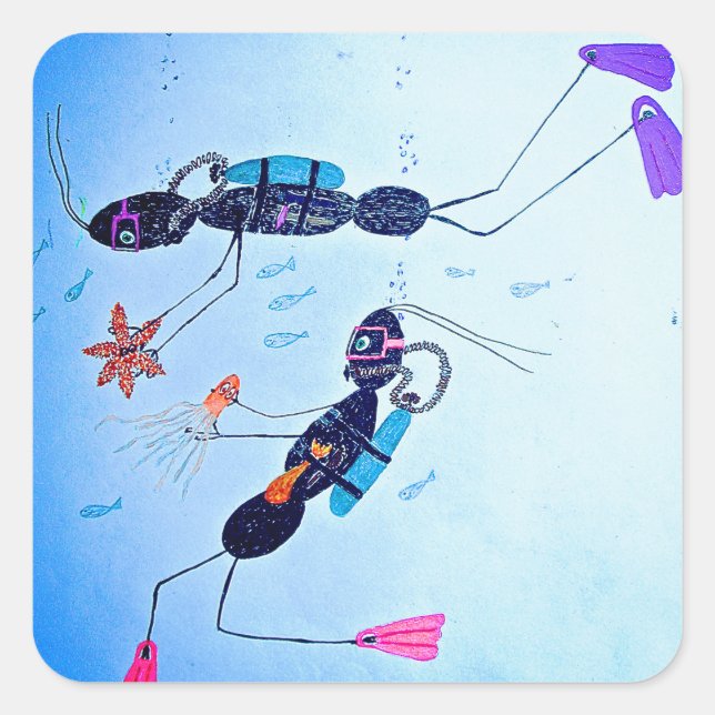 Scuba Diving Ants Quadratischer Aufkleber (Vorderseite)