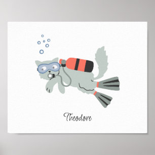 Scuba diving cat Kinderzimmer baby kids Poster