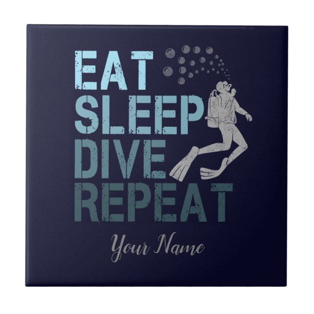 Scuba Diving Eat Sleep Dive Wiederholung Sprichwor Fliese (Vorderseite)