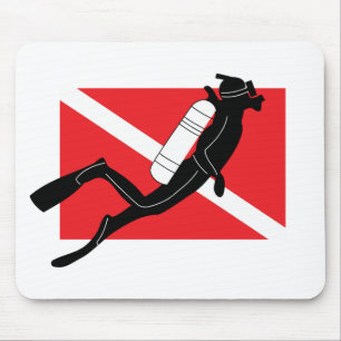 SCUBA Diving Flag mit männlichem SCUBA Diver Mousepad