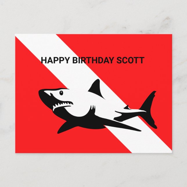 Scuba Diving Flag und Hai Geburtstag Postkarte (Vorderseite)