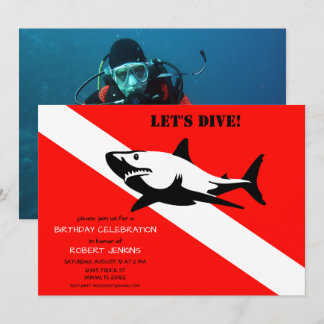 Scuba Diving Flag und Shark Foto Geburtstagsfeier  Einladung
