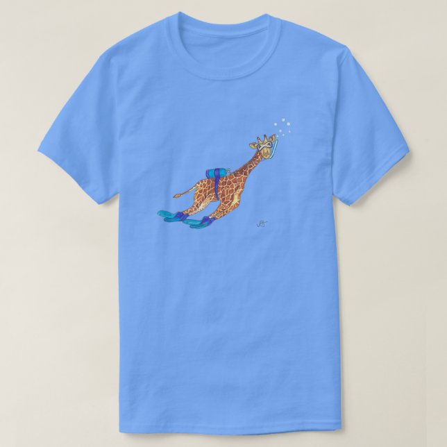 Scuba Diving Giraffe Watercolor T-Shirt (Design vorne)