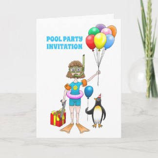 Scuba Diving Girl und Pinguin Einladung