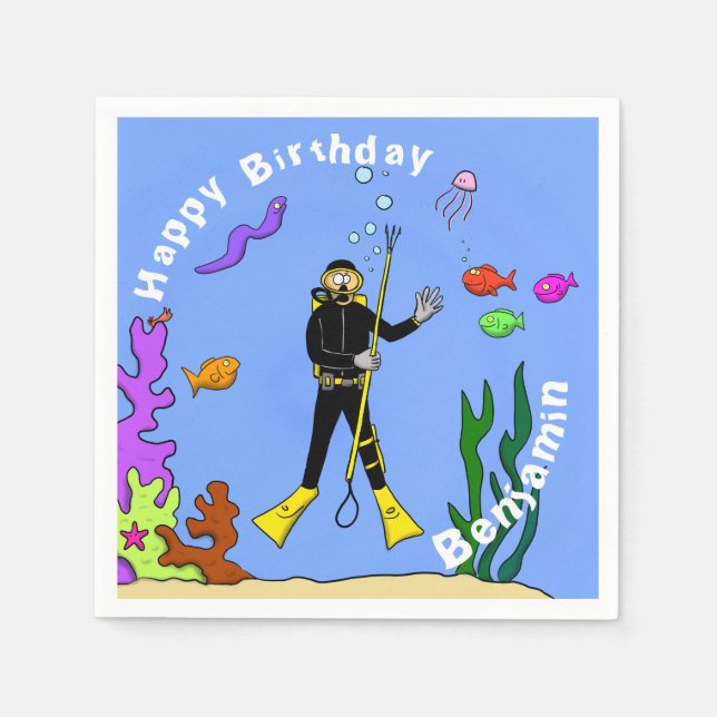 Scuba diving Sea Life Cartoon Serviette (Vorderseite)